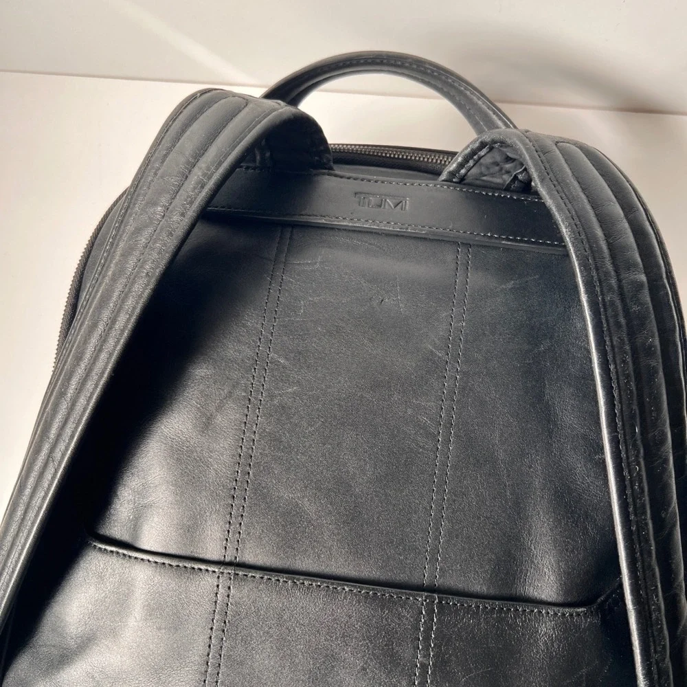 Tumi Morley Backpack Carbon Fiber Black‎ Leather Buckle Laptop Travel Bag